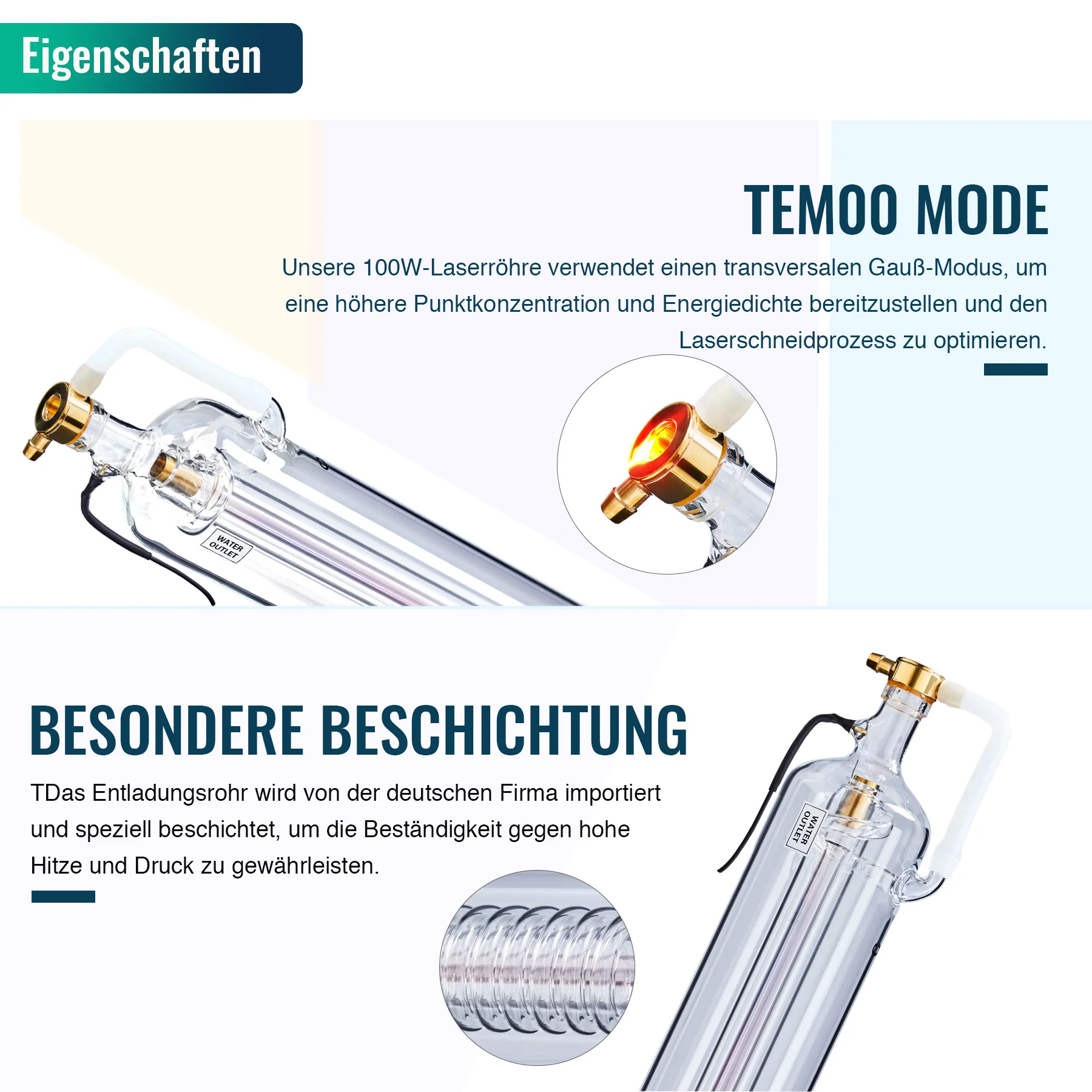 100W CO2 Laserröhre & Laser Tube für Laser Graviermaschinen und Lasercutter | 0100 - Image 4