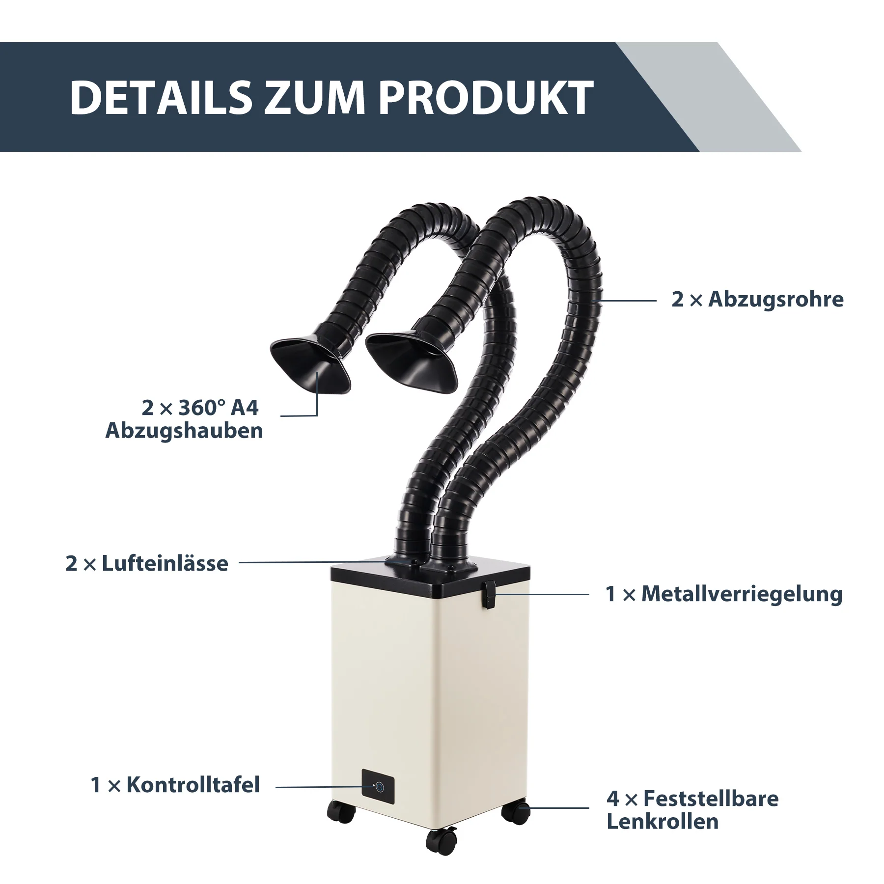 Rauchabsauger mit 3-Schichten-Filter und 2 Absaugrohren | LSP-250 - Image 6